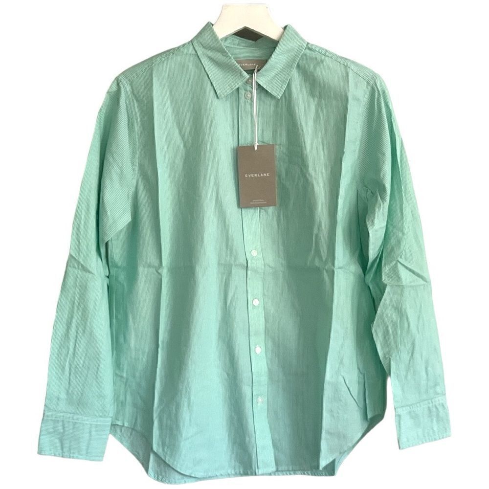 NWT Everlane Cotton Relaxed Striped Button Down Shirt Mint Size 4